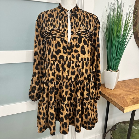 Muche Muchette Rina Leopard Print Tiered Mini Dress One Size Flowy Summer EUC - Picture 4 of 10